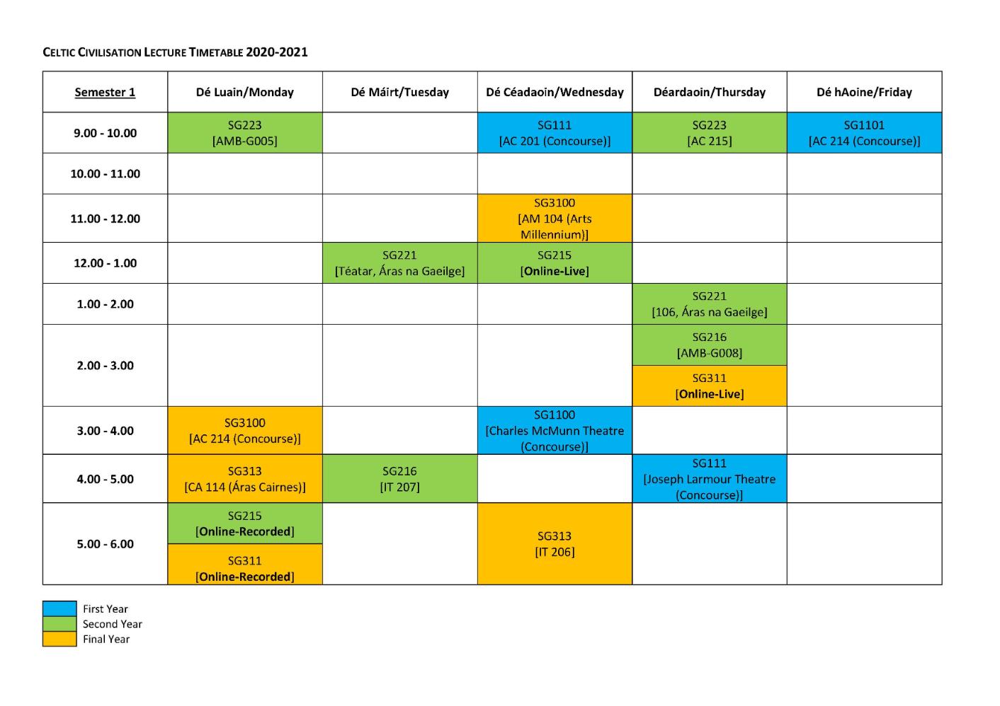 Lecture Timetable - NUI Galway
